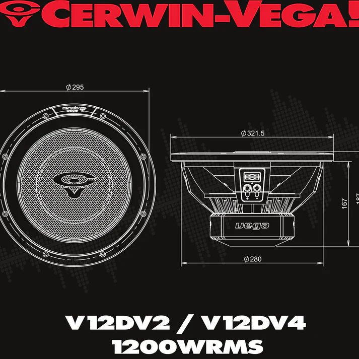 Cerwin-Vega V12DV2  3600W 12" Vega Series Dual 2-ohm Subwoofer