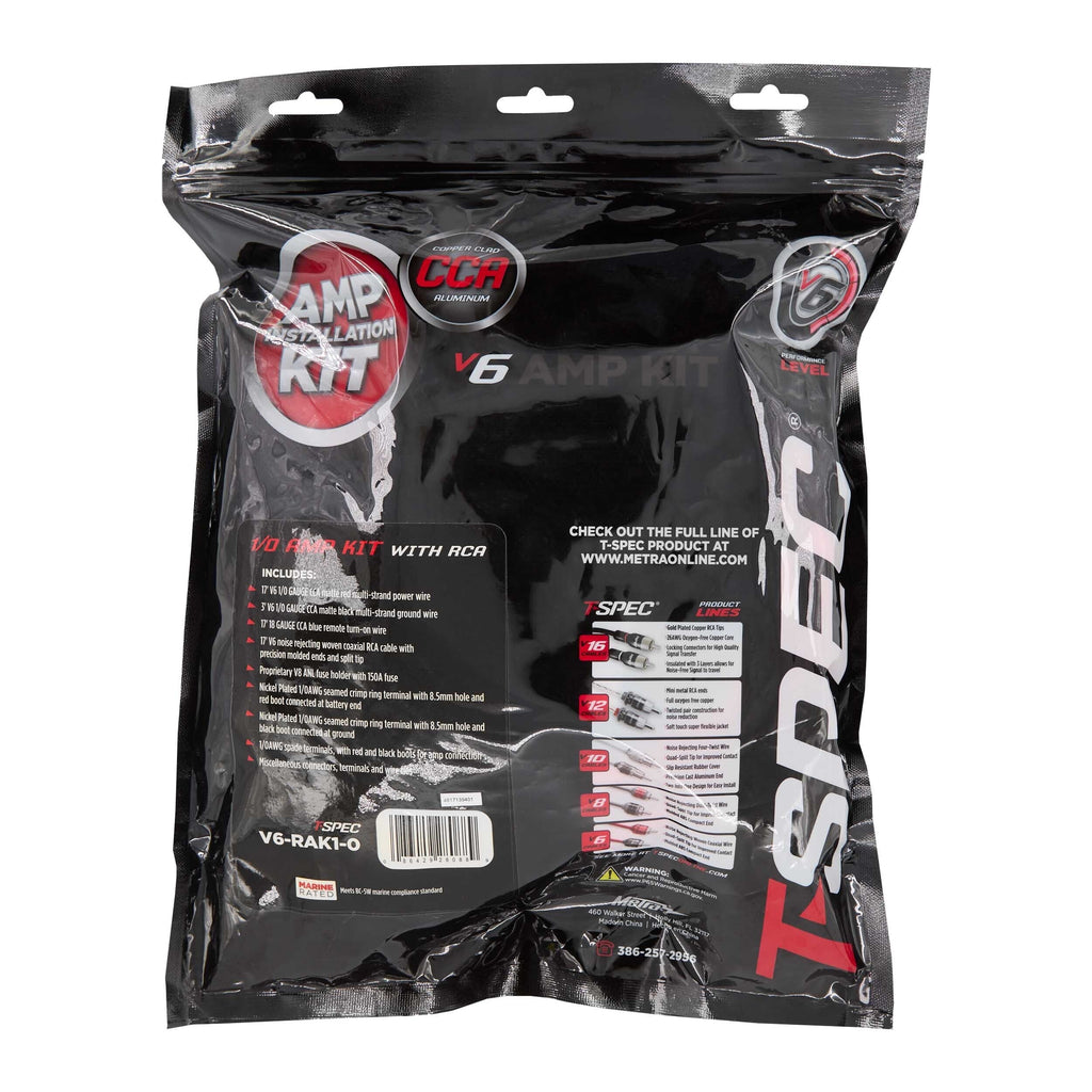 T-SPEC V6-RAK1-0 1/0AWG 2400W Amp Kit With RCA - V6 Series
