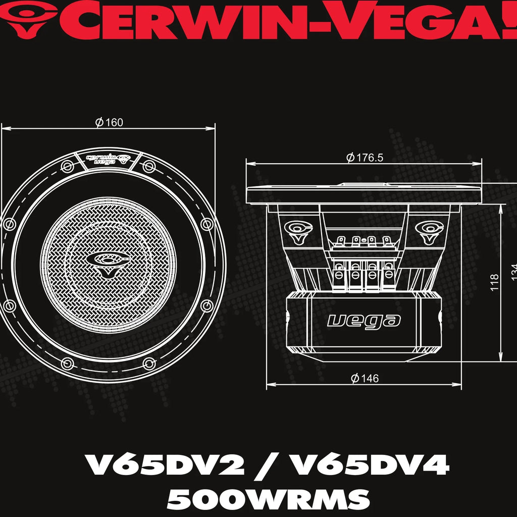 Cerwin Vega V65DV4 Vega 1500W Subwoofer 6.5" 4Ω DVC Subwoofer