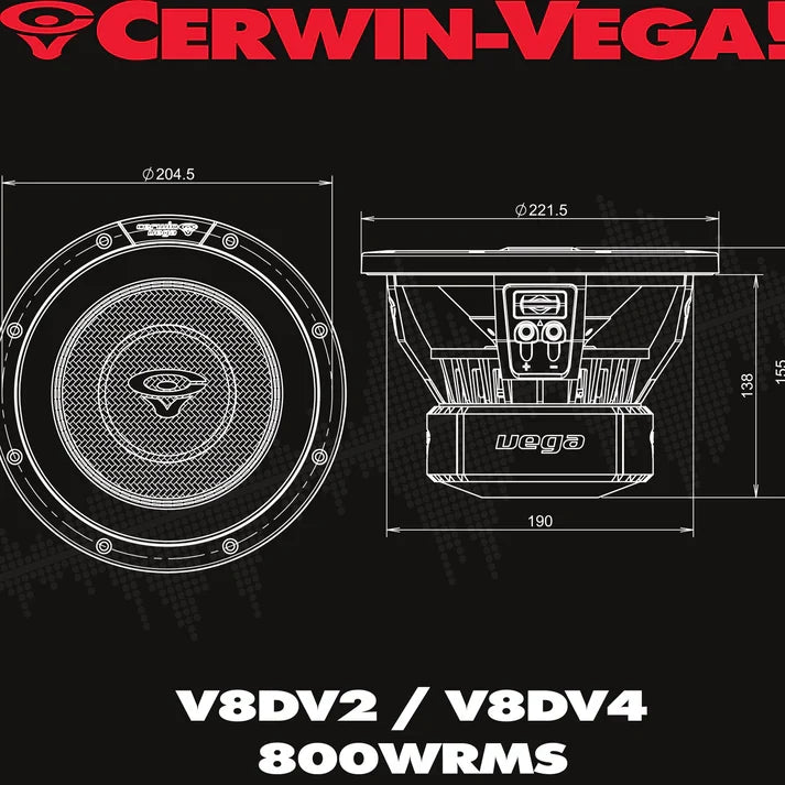 Cerwin Vega V8DV4 2025 Edition Subwoofer - 8" 4Ω DVC Subwoofer