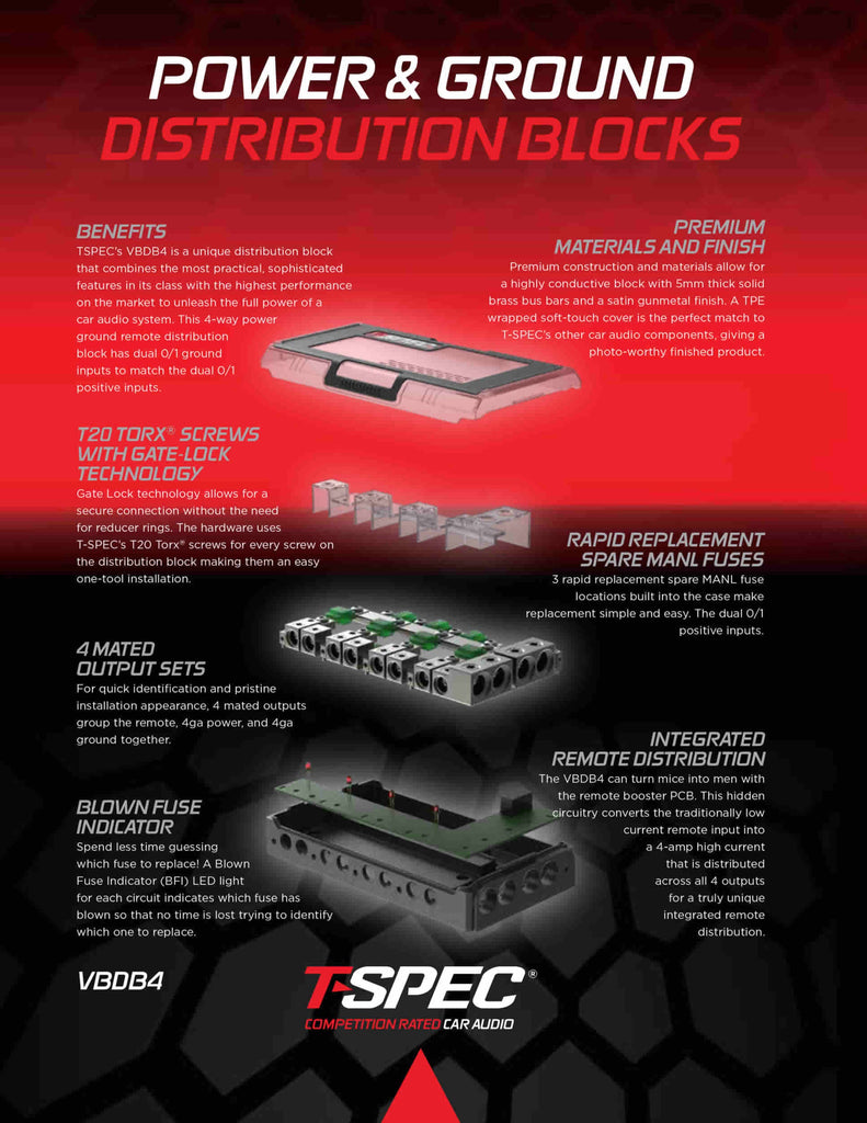 T-SPEC VBDB4 Distribution Block Dual Input 4-Way Power + Ground