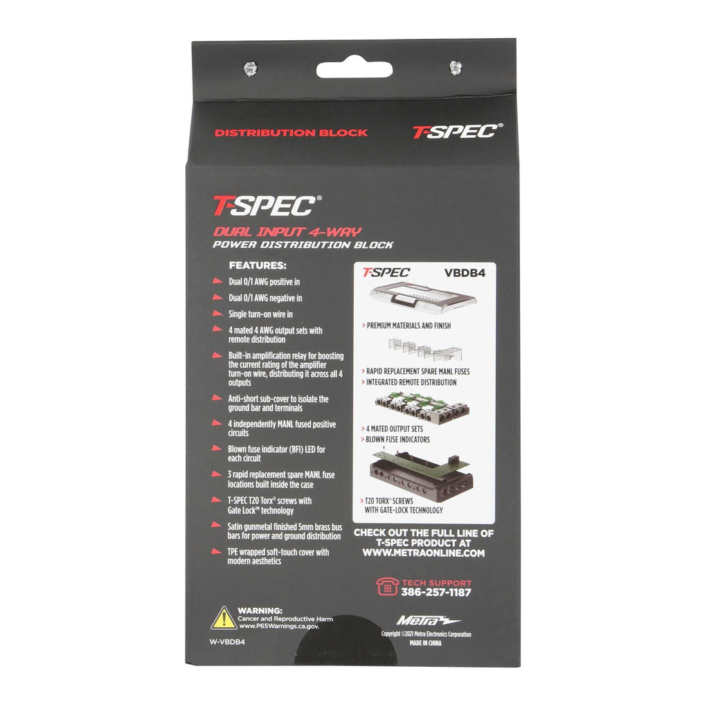 T-SPEC VBDB4 Distribution Block Dual Input 4-Way Power + Ground