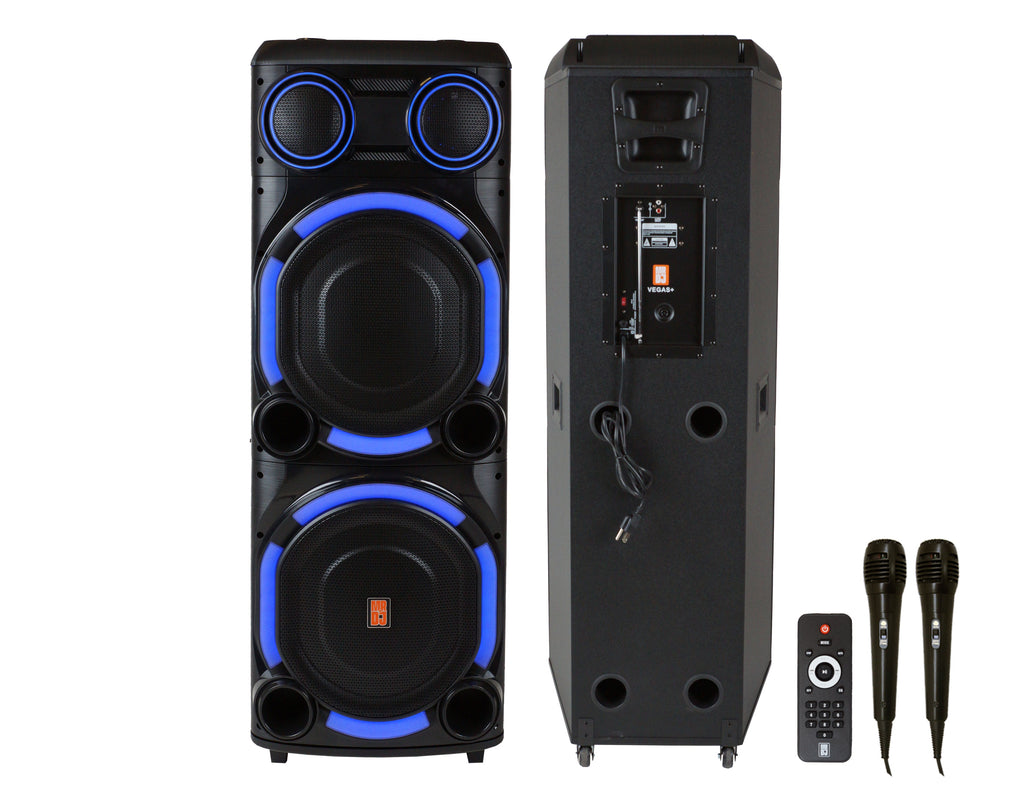 2 MR DJ VEGAS+ Dual 15” Powered Bluetooth DJ Speaker 6500W Active PA System