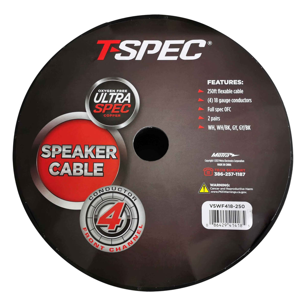 T-SPEC VSWF418-250 Front Channel Speaker Cable 18 Gauge 4 Conductor