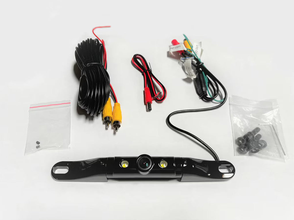 Boyo VTL422TJS Short Length Bar-Type License Plate Backup Camera with LED Lights and Trajectory Parking Lines (Black)