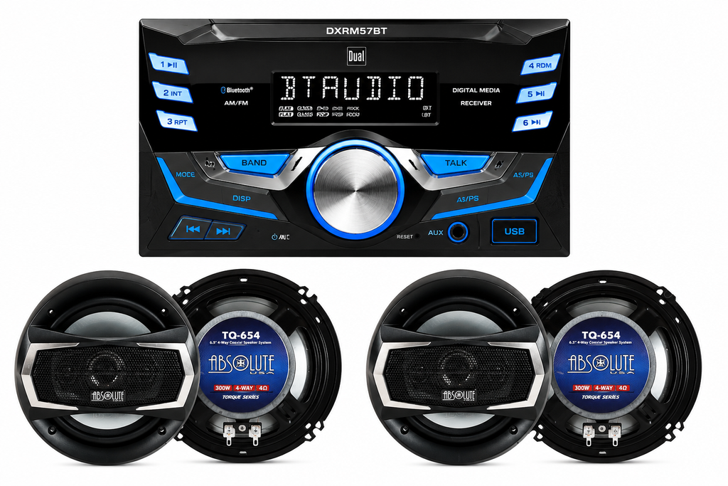Dual XDM27BT Digital Media Receiver + 2 Absolute TQ654 6.5" 4-Way Car Speakers Package (Copy)
