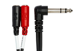 Hosa YPM-523 Stereo Breakout Cable - Right-Angle 1/4-inch TRS Male to Dual 3.5mm TRS Female