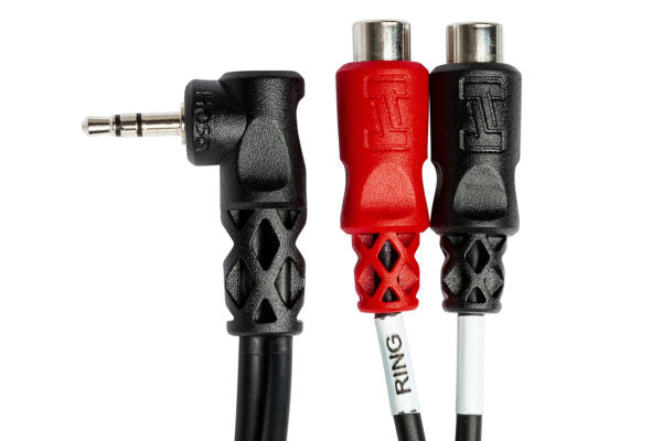 Hosa YRA-167 Stereo Breakout Cable - 3.5mm TRS Male Right-angle to Left and Right RCA Female