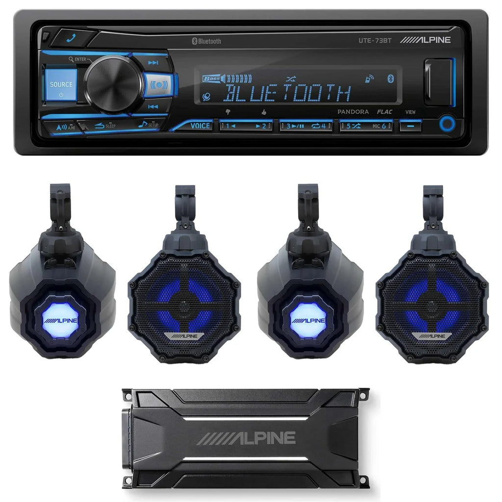 Alpine SPV-65RGB-CAN+KTA-30FW+UTE-73BT 6.5” Cage-Mounted Universal Weather-Resistant Coaxial RGB LED Speaker Pods with Amp & Source