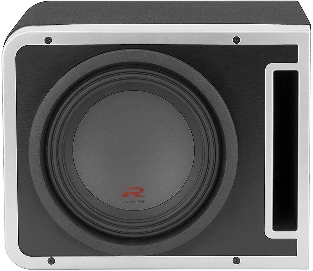 Alpine R-A75M Mono Power Amplifier with R-SB10V 10 Inch Subwoofer Enclosure & RUX-KNOB.2