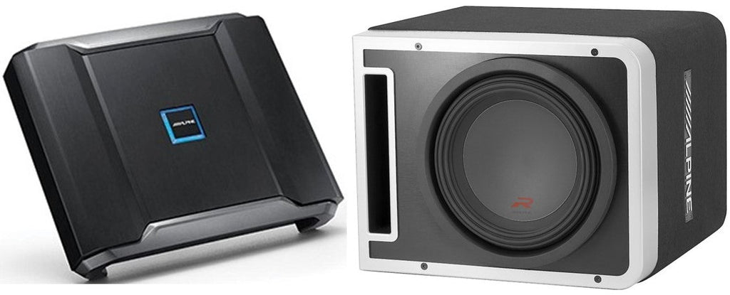 Alpine R-A75M Mono Power Amplifier with R-SB10V 10 Inch Subwoofer Enclosure & RUX-KNOB.2