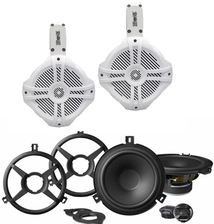 ALPINE SPV-65X-WRA 6.5" Coaxial + MPS65W Rollbar Speakers for 2007-2018 Jeep Wrangler JK