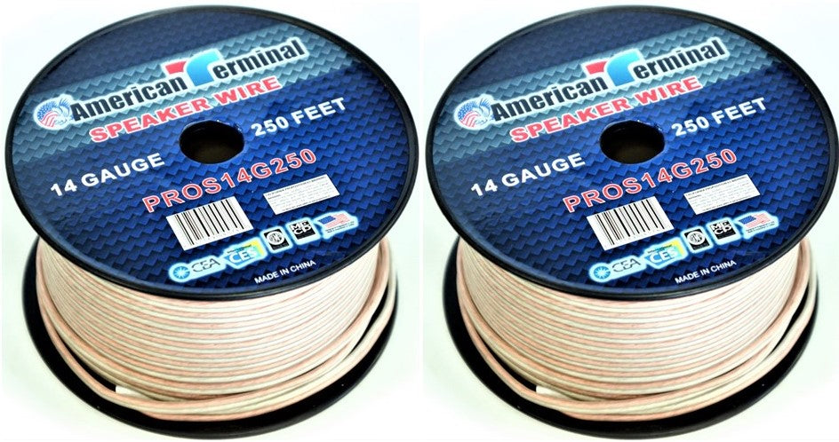 2 American Terminal PROS14250 14 Gauge Speaker Wire<br/> 250' 14 Gauge PRO PA DJ Car Home Marine Audio Speaker Wire Cable Spool