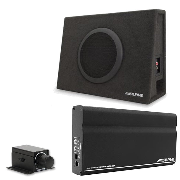 Alpine SBT-S10V RUX-KNOB.2 KTA-200M Mono Power Pack Amp with 10" Loaded Subwoofer Truck Enclosure and Bass Knob