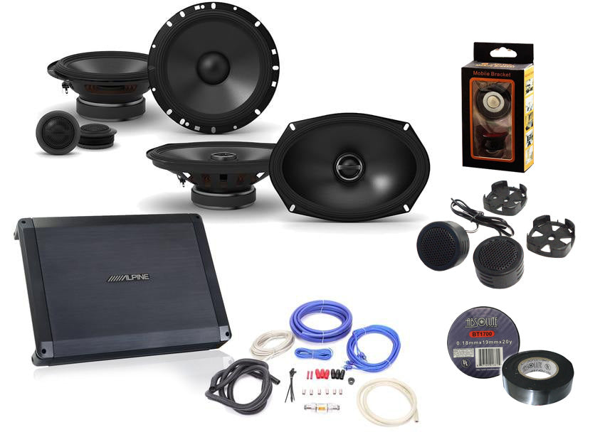 Alpine BBX-F1200 Amplifier S2-S65C Component S2-S69 6X9" Speakers, Wiring Kit Bundel