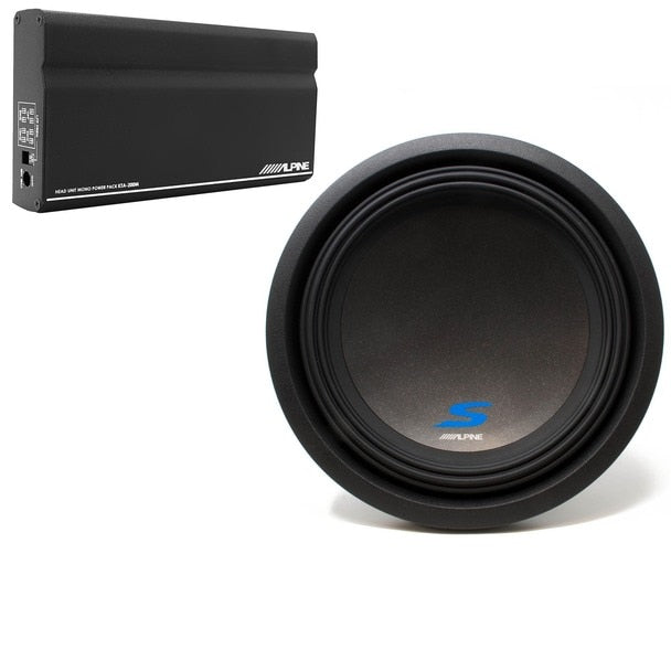 Alpine KTA-200M Mono Power Pack Amp with S-W12D2 12" Subwoofer and Bass Knob