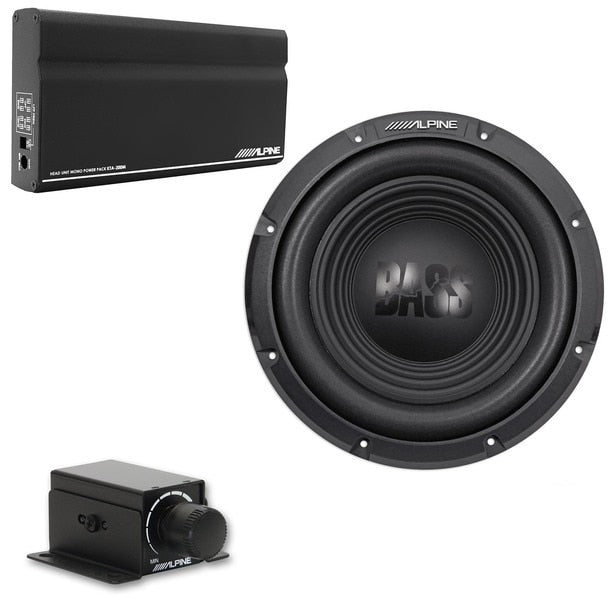 Alpine KTA-200M Mono Power Pack Amp with Alpine W10S4 10" Subwoofer and Bass Knob