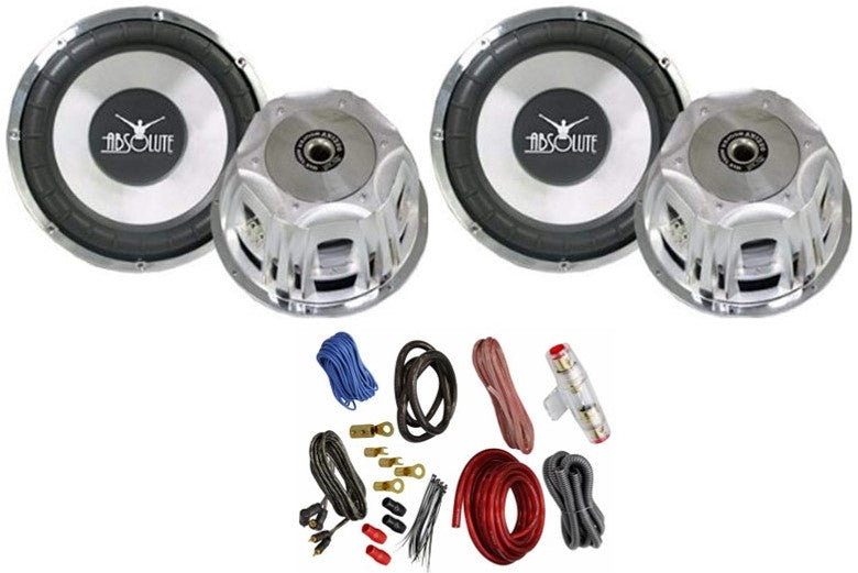 2 Absolute Axis AX1000 10-Inch 1000W Power Subwoofer & 4 Gauge Amp Kit