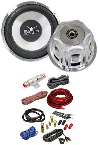 Absolute Axis Series AX1000 10" 1000W Power Subwoofer & 4 Gauge Amp Kit