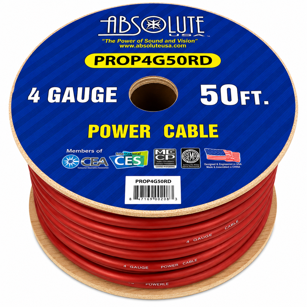 Absolute PROP4G50RD Pro Series Red 50 Feet 4 Gauge Ultra Flexible Power/Ground Battery Amp 12V Cable Wire for Auto, Car, Inverter, RV, Solar,
