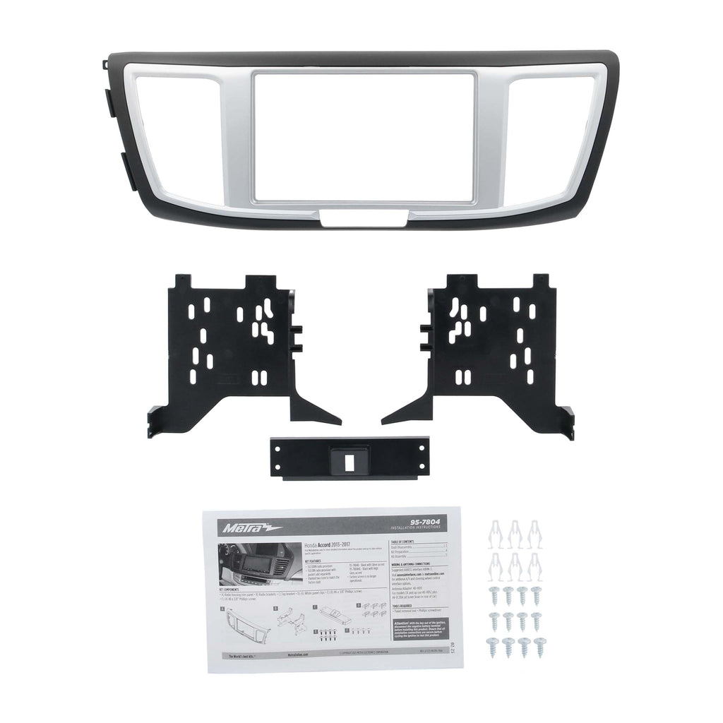 Metra 95-7804B Double-DIN Car Stereo Dash Kit - Compatible Fits for Honda Accord 13-17 Black W/ Silver Trim