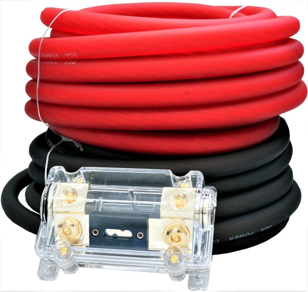 0 Gauge Wire Red / Black Amplifier Amp Power/Ground Cable 1/0 Set - Free Fuse