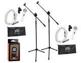 2 Peavey Pvi2 White Microphone w/Mic Clip & Carrying Bag + Microphone Stand Series + 20 Feet XLR to XLR White Cable