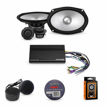 Load image into Gallery viewer, Alpine KTA-450 + S2-S69C 4-Channel Amplifier 6x9" Component Speaker + Accessory Bundle