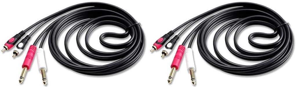 2 Pair Mr DJ CDQR12 12 Feet Dual 1/4" TS Mono to Dual RCA Male Pro DJ PA Audio Cable