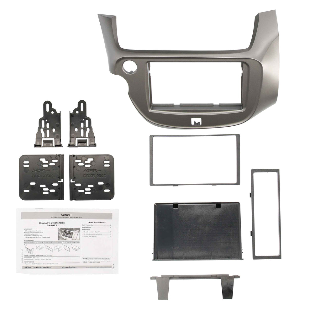 Metra 99-7877S Single-DIN Car Stereo Silver Dash Kit - Compatible Fits for Honda Fit 2009-2013