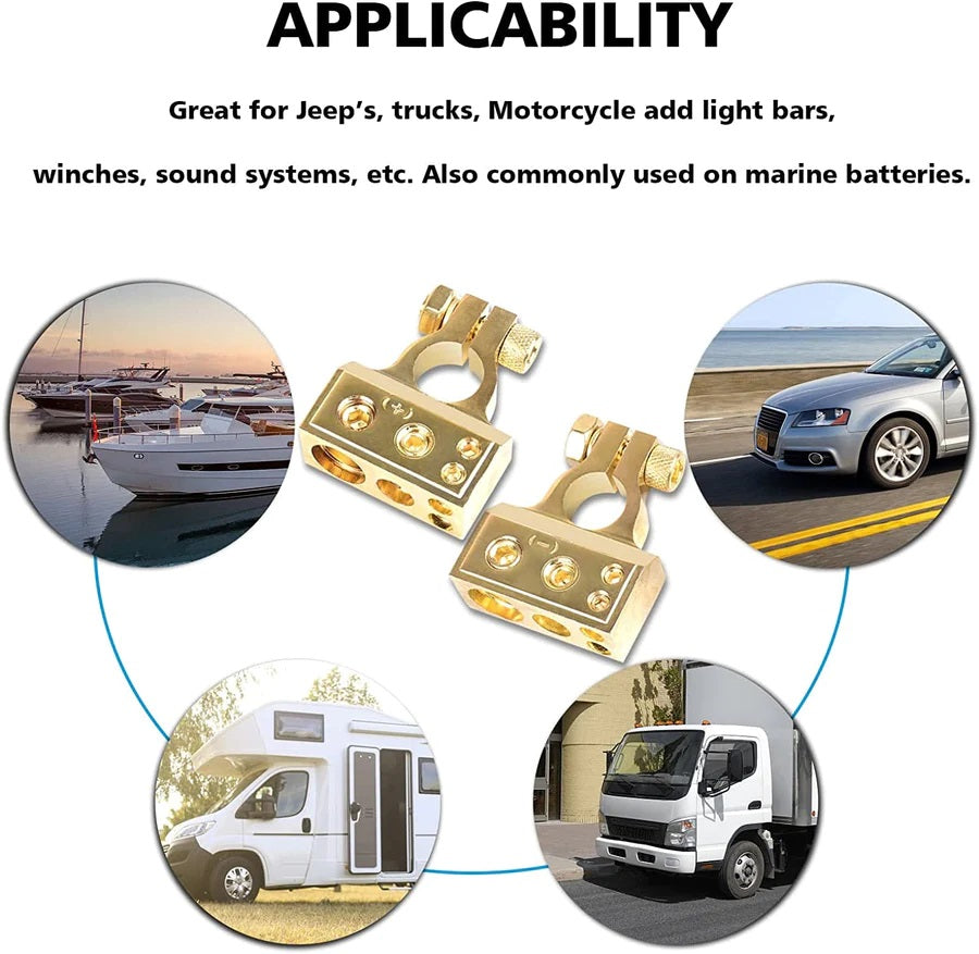 DC Sound DBTG300P 0/2/4/6/8 AWG Gold Single Positive Power Battery Terminal Connectors