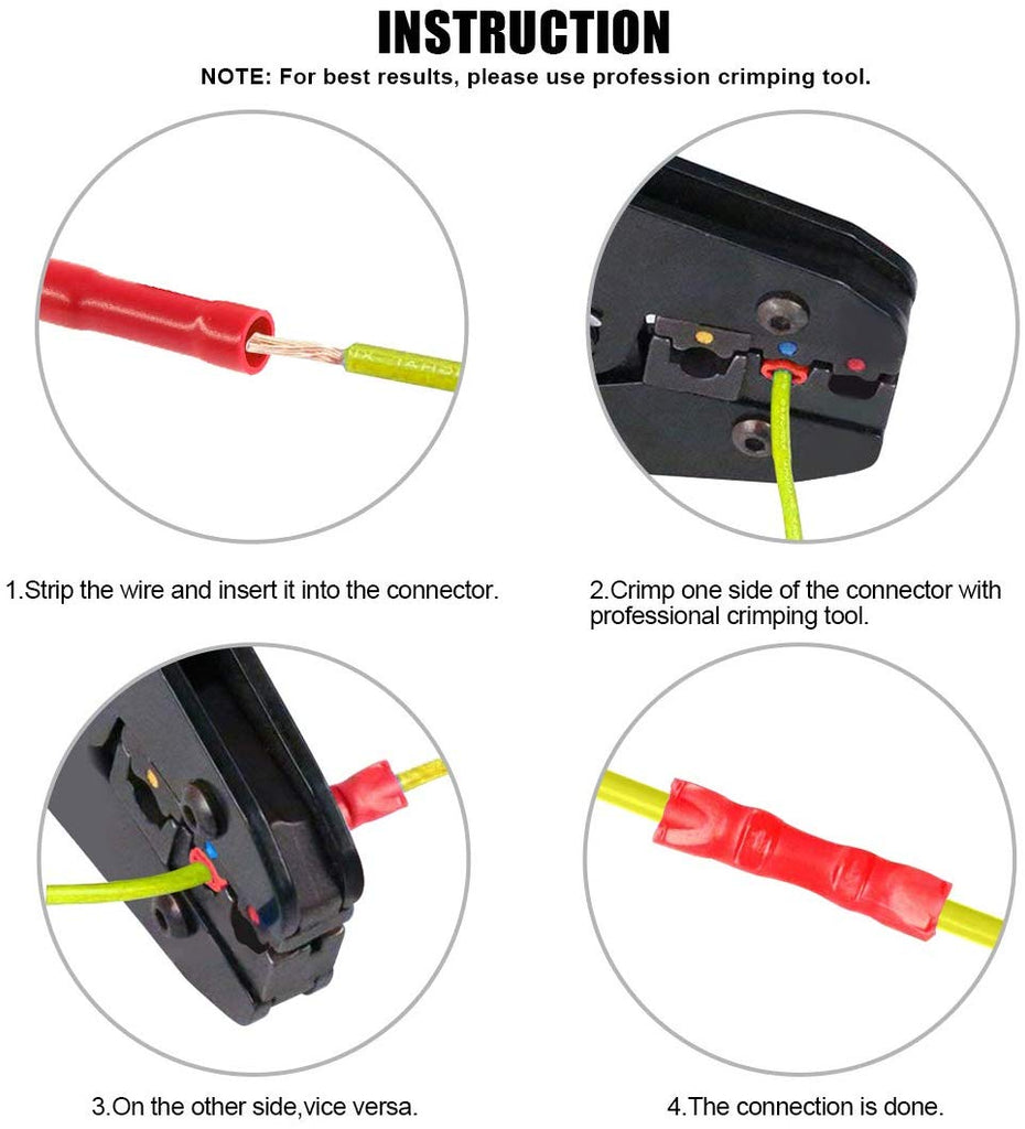 Absolute BC2218R 100 pcs 22 - 18 Gauge AWG Scosche Red Nylon Butt Connectors Crimping Terminals