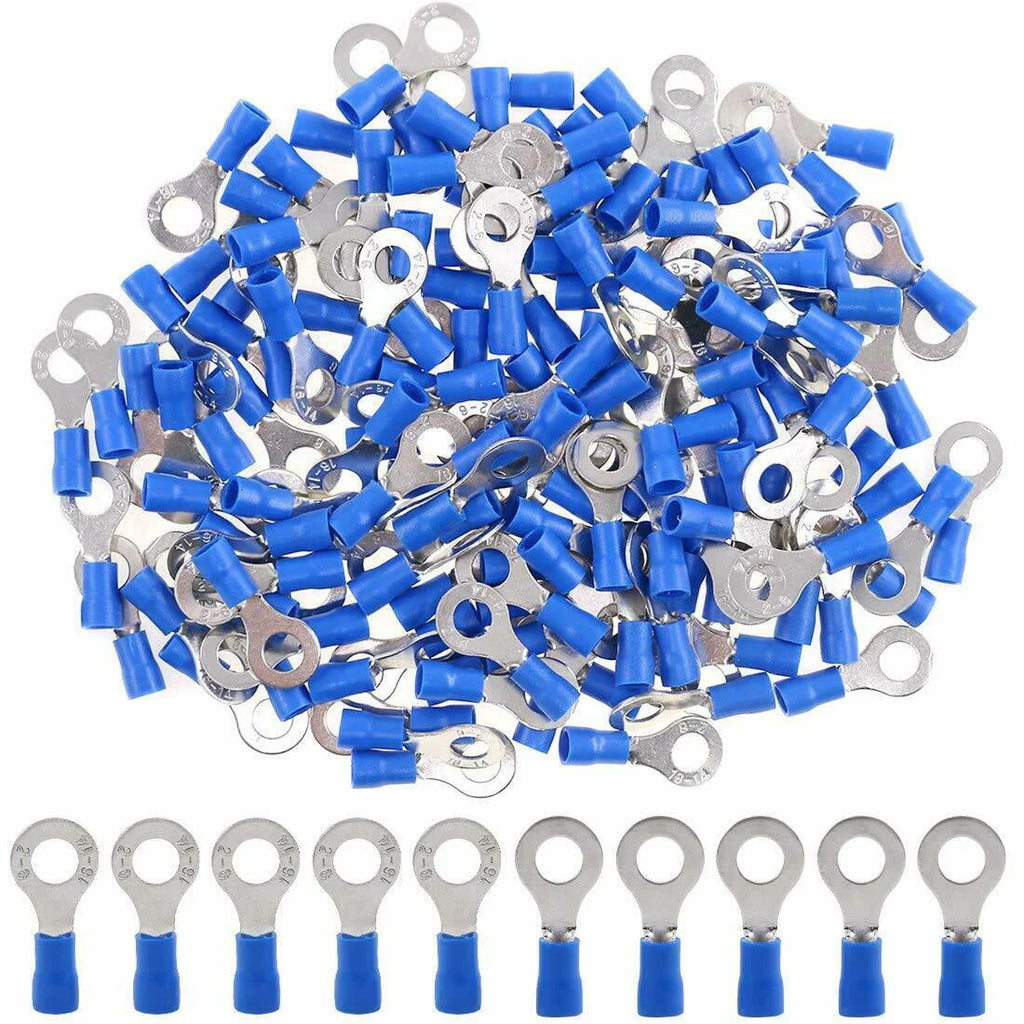 RTT8B Blue Ring Terminals 16 - 14 Gauge 100 Per Bag
