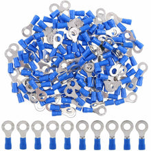Load image into Gallery viewer, 100Pcs 16-14AWG Insulated Ring Terminals Electrical Wire Crimp Connectors Blue
