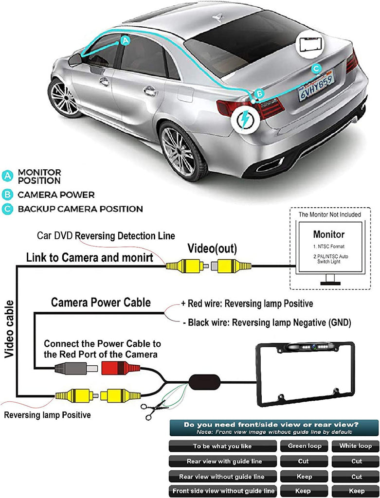 Absolute CAM1500B Universal License Plate Frame with Built in CMOS Waterproof IR Camera (Black)