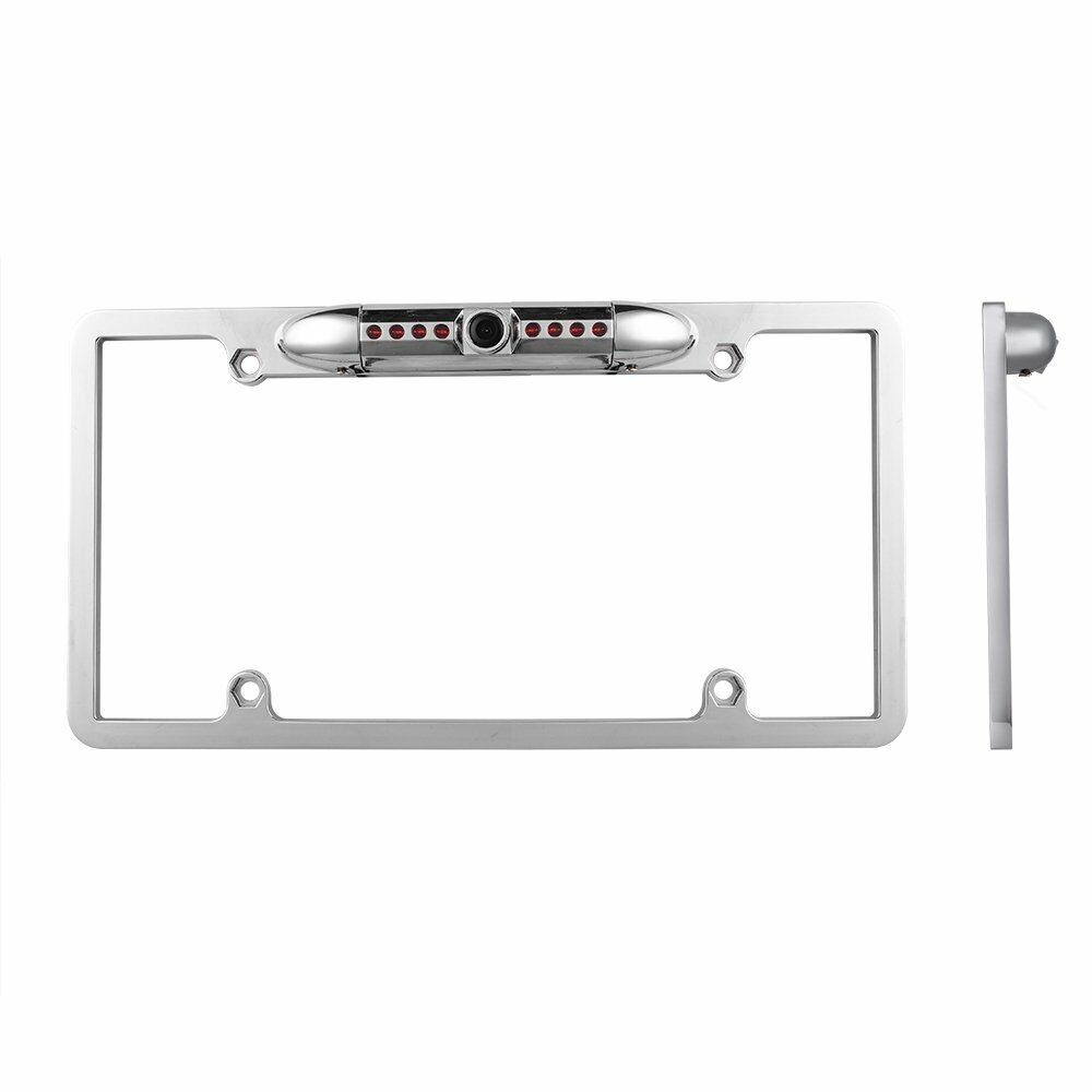 Absolute CAM2100S Chrome License Plate Frame Front Camera Night Vision Car Front View Camera with 8 Bright LEDs 170° Viewing Angle Waterproof Camera Vehicle Universal Assist Security