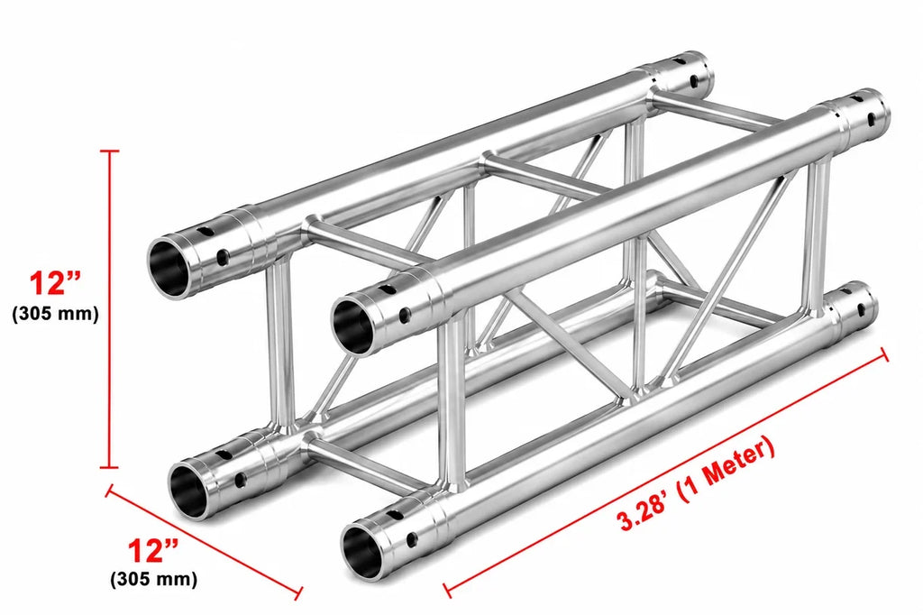MR DJ DTSQ328 3.28' x 12" Universal Straight Square Tubing Box Aluminum Lighting Trussing Segment for Pro Lighting