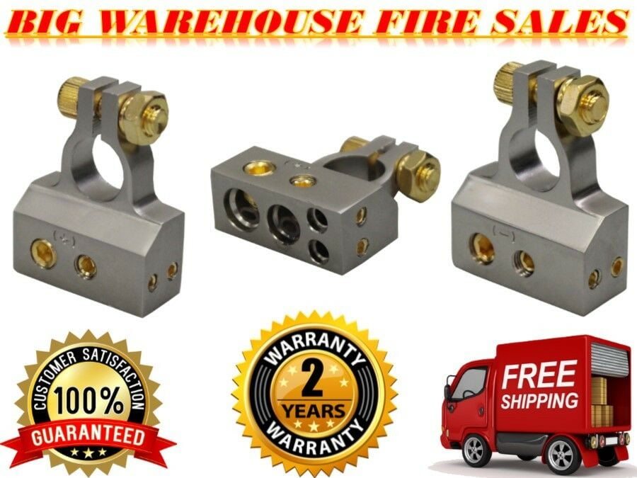 Absolute 2/ 4 / 8 Gauge AWG Car Battery Terminal Chrome Positive & Negative Set