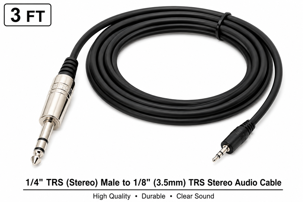 MR DJ CEQS3 MR DJ 3 FEET CABLE 1/4" TRS (STEREO) TO 1/8" MINI TRS (STEREO)