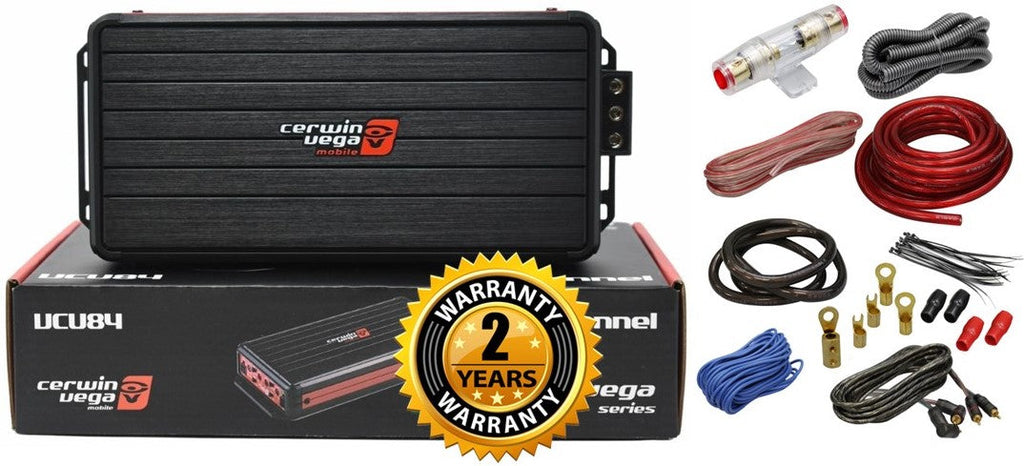 Cerwin Vega VCU84 1200 Watts Class D Marine Amplifier with Remote Bass Knob Control + 4gauge Amp Kit