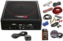 Charger l&#39;image dans la galerie, Cerwin Vega VPAS12-12 Shallow Mount Sealed Powered 600W Subwoofer Enclosure + 4 Gauge Amp Kit Bundle