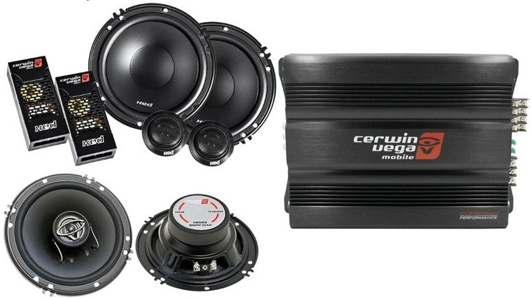 Cerwin Vega CVP1600.4D 1600W Amp + XED650C Component + XED-62 6.5" Speakers + AMP Kit