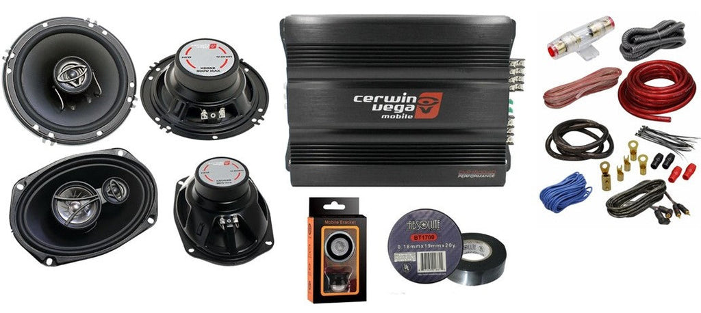 Cerwin Vega CVP1600.4D 1600W 4-Ch + XED-62 6.5" & XED-693 6x9" Speakers + AMP KIT + Mobile Bracket & Tape