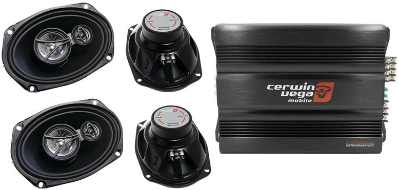 Cerwin Vega CVP1600.4D 4-Ch + 2 XED-693 6x9" 3-Way Speakers + AMP Kit + Mobile Bracket & Tape