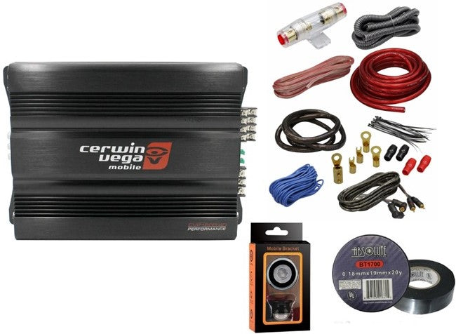 Cerwin Vega CVP1600.4D 1600 Watts 4-Channel Class-D Amplifier + Amp Kit + Mobile Bracket & Tape