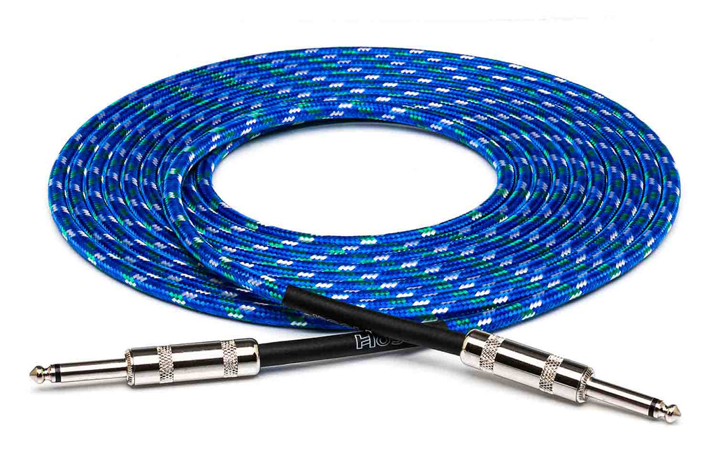 Hosa 3GT-18C2, Straight to Straight Cloth Guitar Cable (18 ft, Blue/Green/White)