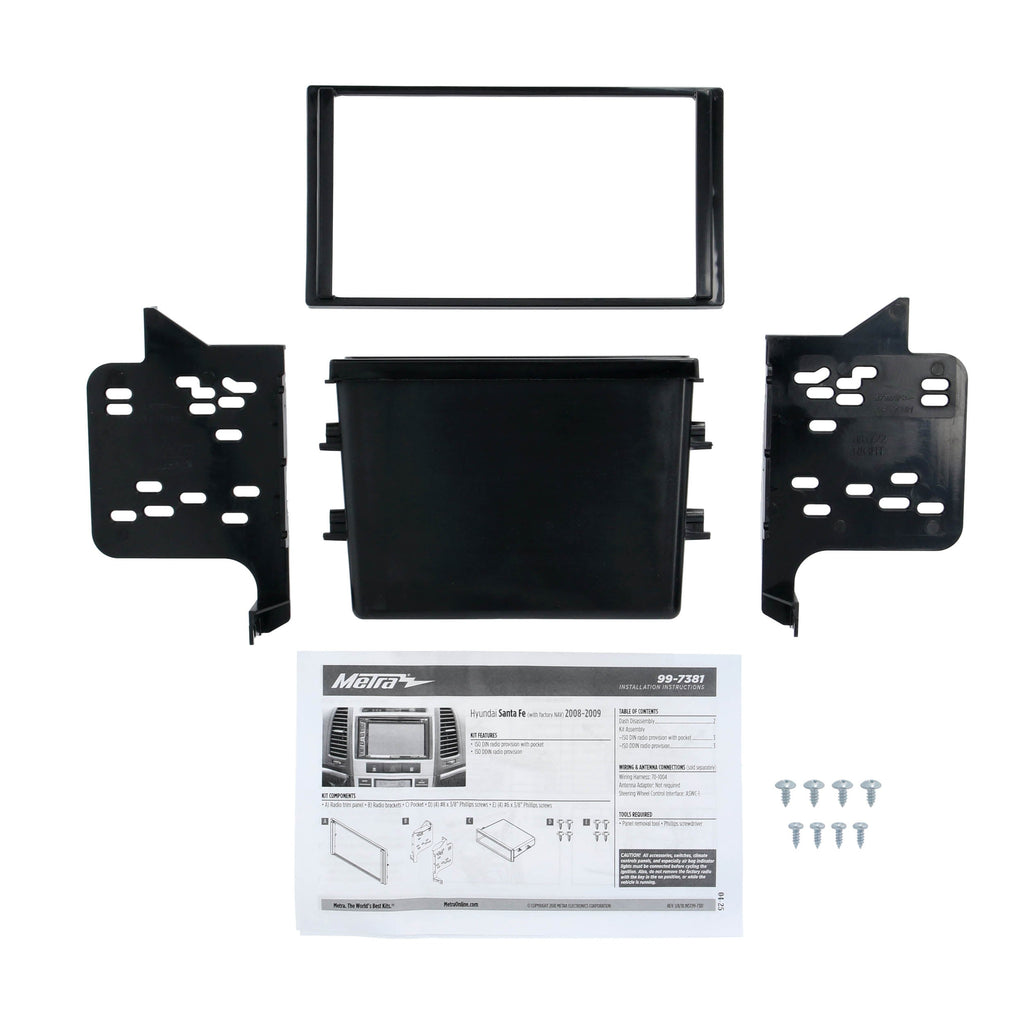 Metra 99-7381 Single DIN and Double DIN Stereo Dash Kit - Compatible Fits for Hyundai Santa Fe 2008-2009 (with NAV)