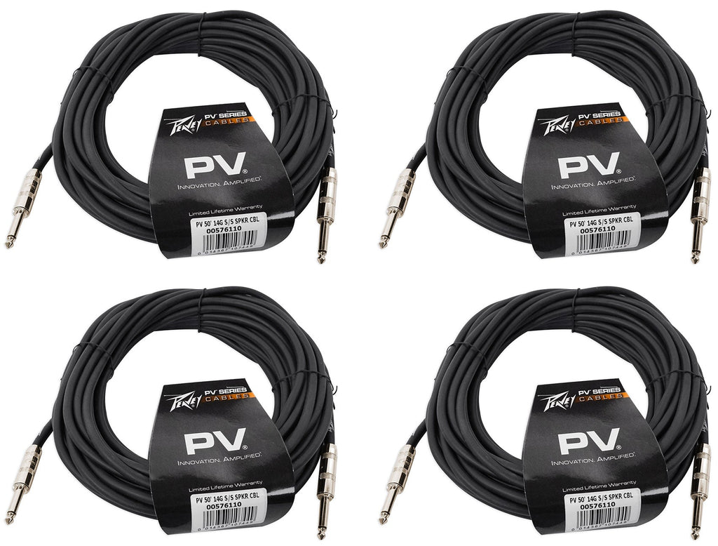 (4) Peavey PV 50' Foot 14-Gauge 1/4" TS to 1/4" TS S/S Speaker Cables