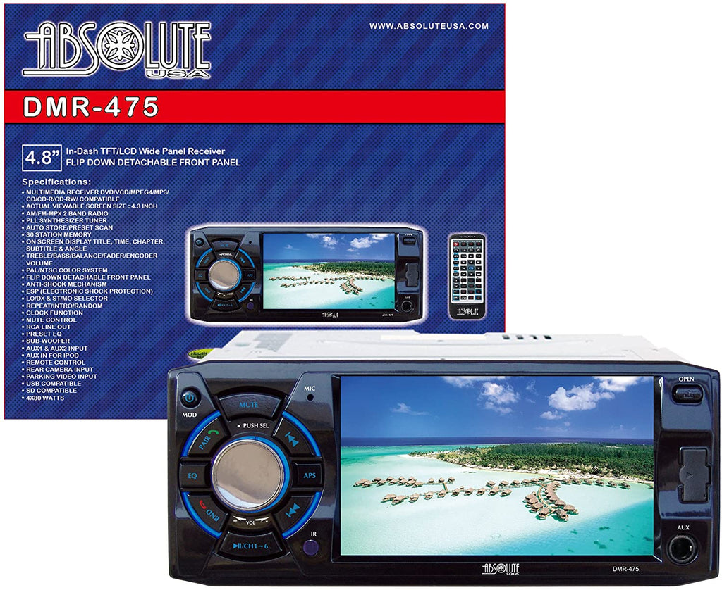 Absolute USA DMR-475 4.8-Inch DVD/MP3/CD Multimedia Player Widescreen Receiver with USB, SD Card