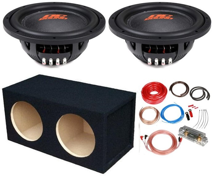 2 DC Sound DSW2000 10" Shallow-Mount Subwoofer 2000W + Enclosure Box + 0G Amp Kit